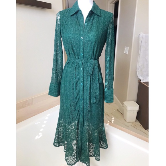Emerald green lace shirt dress with mermaid skirt - Picture 4 of 7